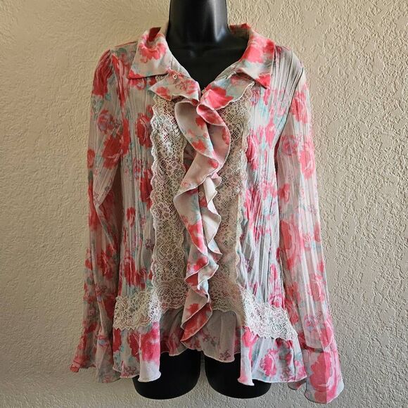 Free People Bad At Love Sheer Button Up Blouse - Picture 2 of 8